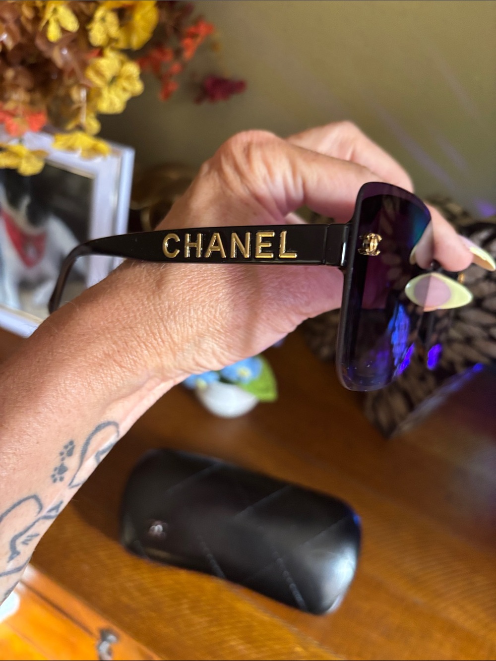 CHANEL Black Gradient Square Sunglasses with Gold CC Accents New with case. - Picture 2 of 11